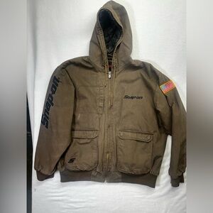 Snap On Vintage Brown Bomber Mechanics Jacket Duck Canvas Mens 2XL Hooded Tools